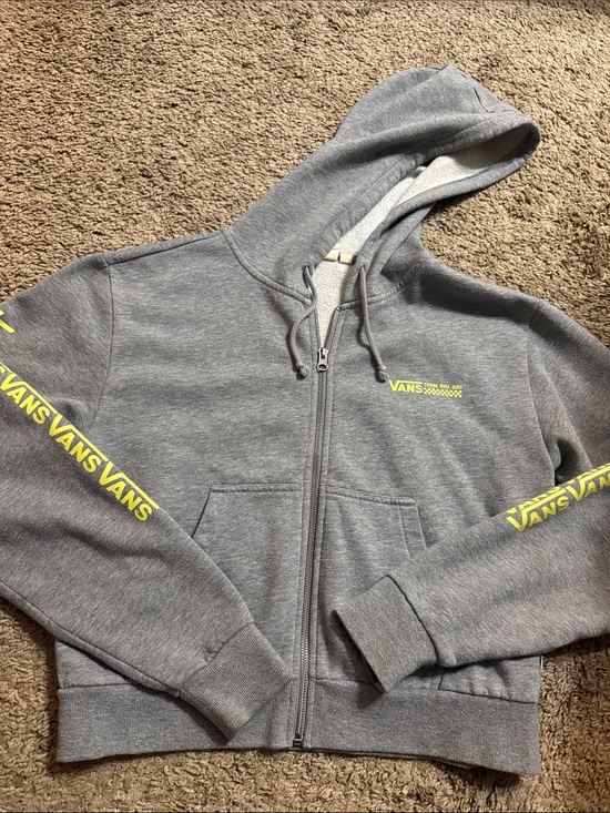 Vans Tops - Vintage Vans Skate Women’s Small Gray Zip Up Hoodie Yellow Logo and Sleeve